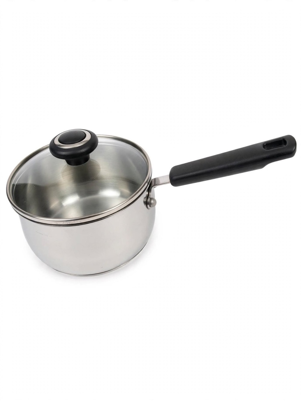 Cook’s Essential Stainless Steel Saucepan with Glass Lid and Black Handle